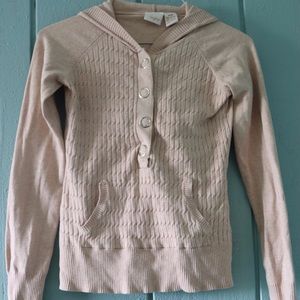 Daytrip Shirt Sweater w/ Hood Snaps Tan Pocket Juniors Girls Medium Knit Pattern